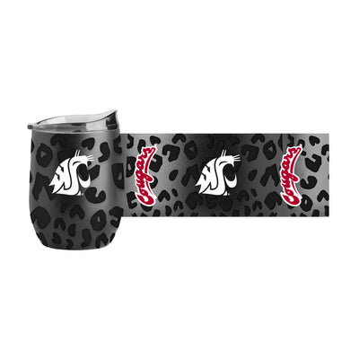WA State Leopard 16oz Black Powdercoat Curved Beverage