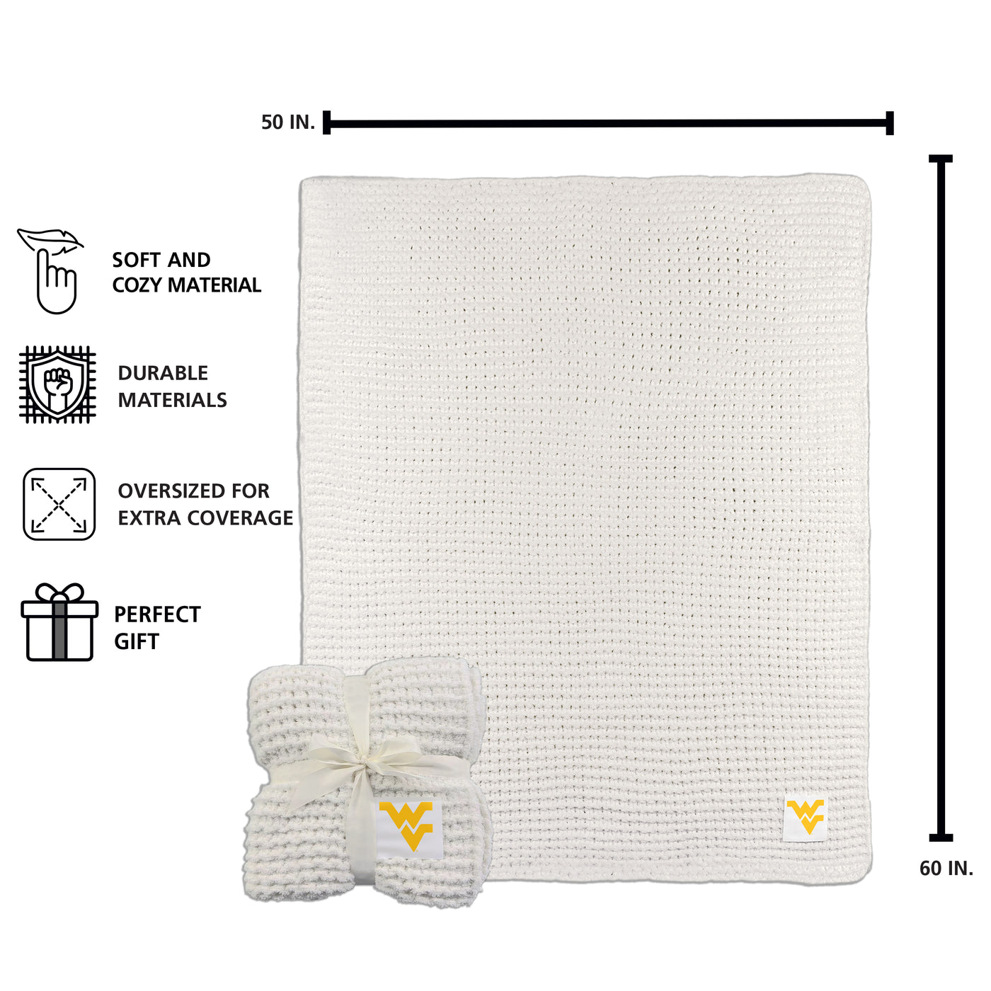 West Virginia Cable Knit Throw 50x60