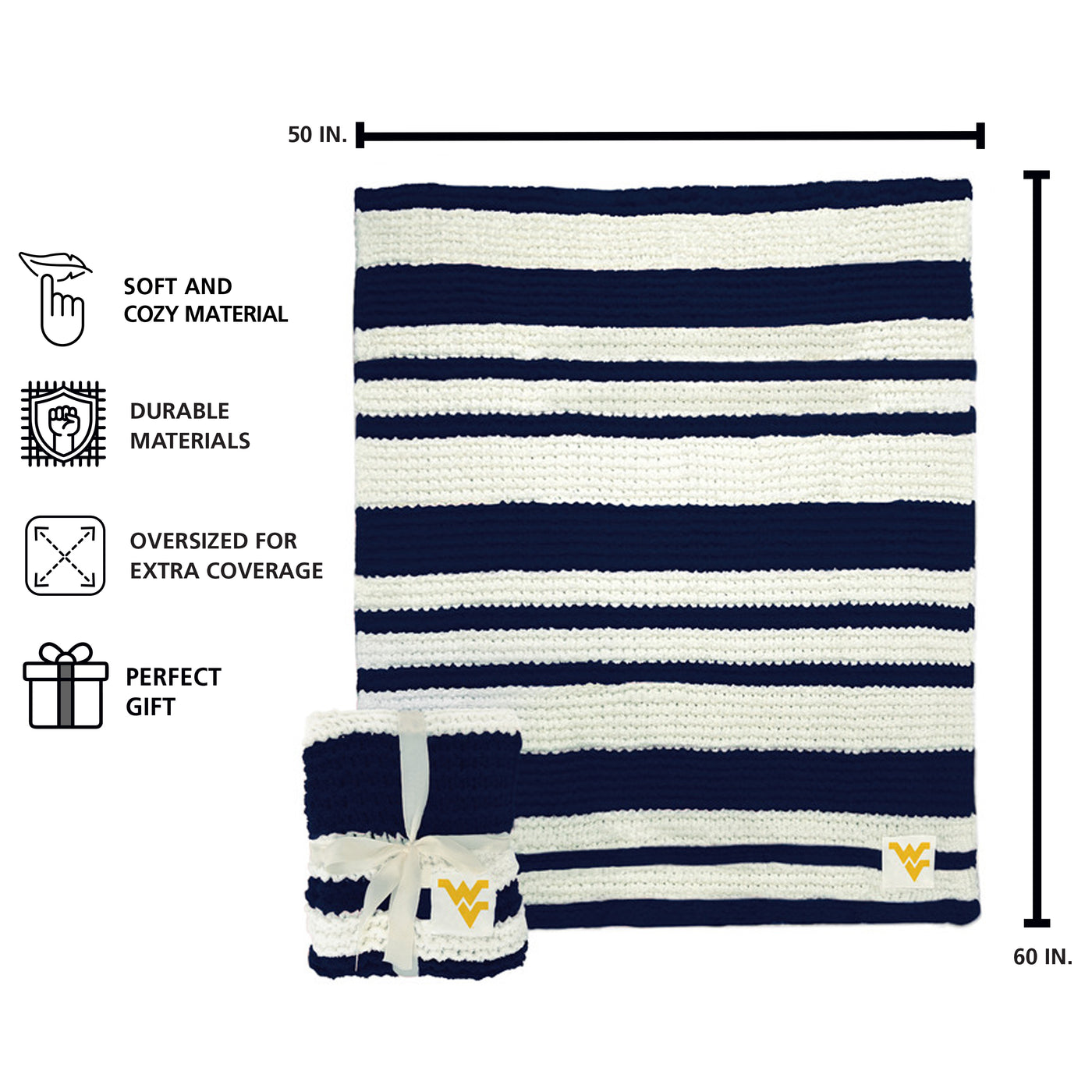 West Virginia Cable Knit Throw 50x60