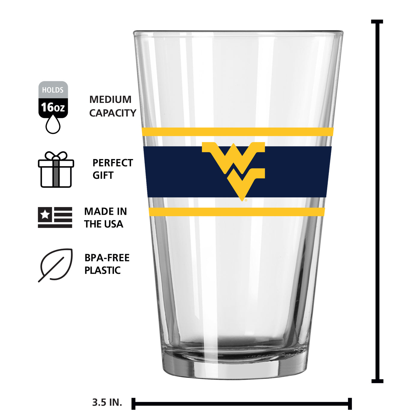 West Virginia 16oz Stripe Pint Glass