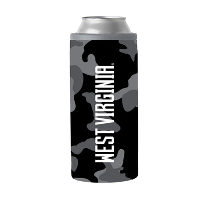 West Virginia Black Camo 12oz Slim Can Coolie