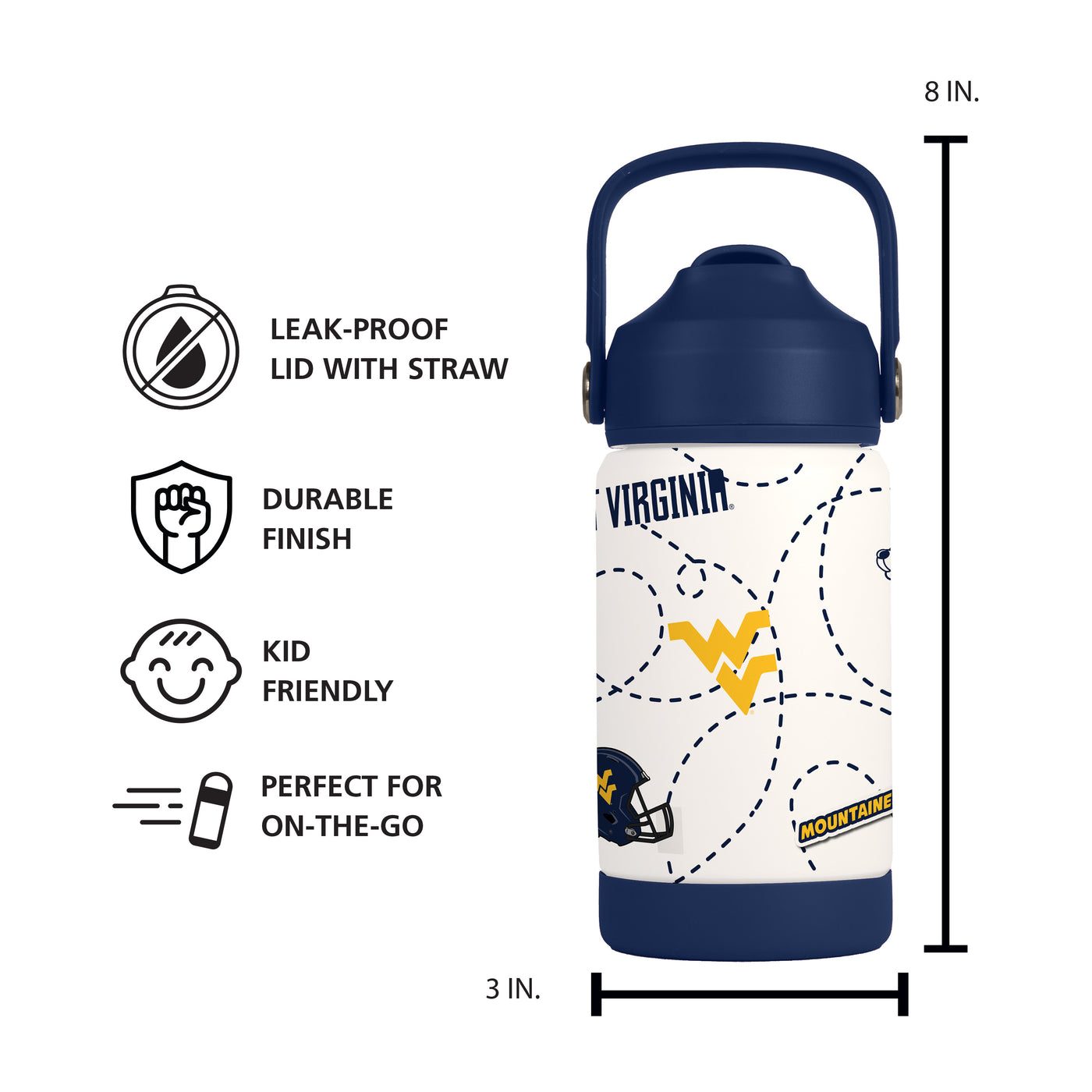 West Virginia 12oz Mascot SS Kids Bottle