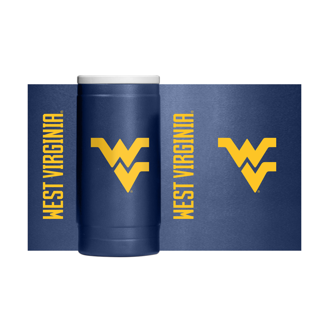 West Virginia 12oz Gameday Powder Coat Slim Can Coolie