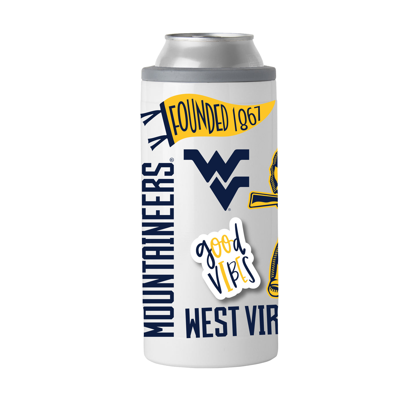 West Virginia 12oz Native Powder Coat Slim Can Coolie