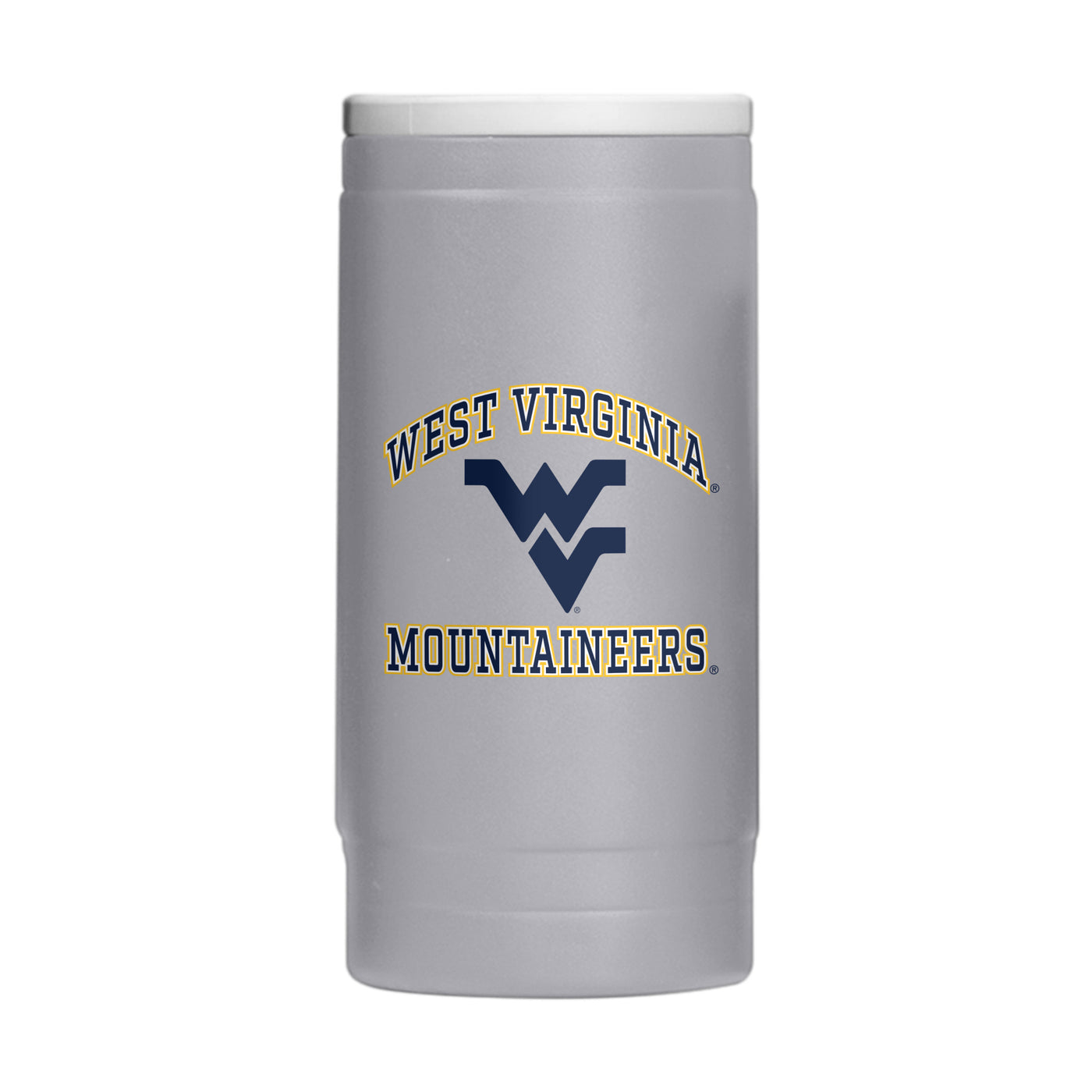 West Virginia 12oz Athletic Powder Coat Slim Can Coolie