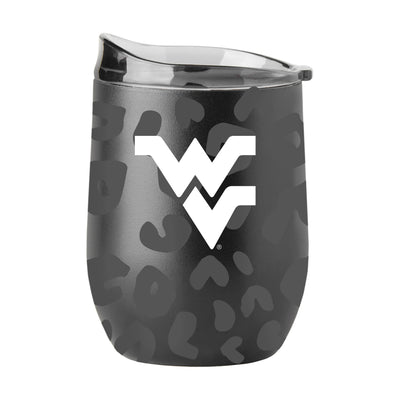 West Virginia Leopard 16oz Black Powder Coat Curved Beverage - Logo Brands