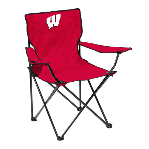 Logo Brands Wisconsin Quad Chair, portable outdoor furniture with armrests and fabric seating for camping or backyard use.