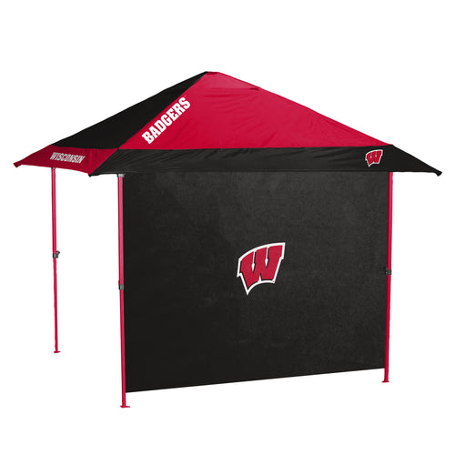 Wisconsin 12x12 pagoda canopy shelter by Logo Brands with sturdy frame and fabric roof, ideal for outdoor shade and events.