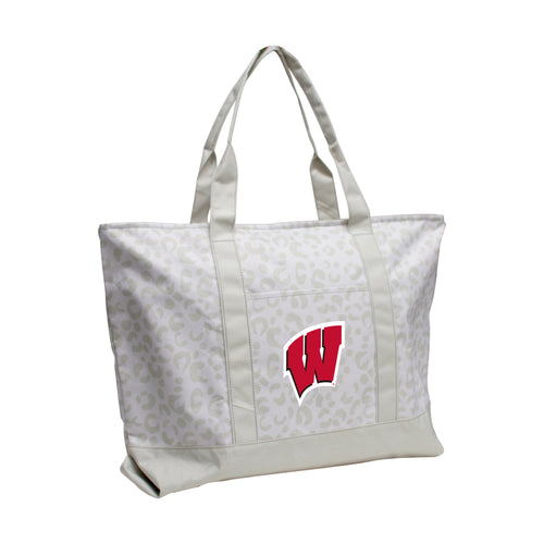 Leopard pattern tote bag from Wisconsin by Logo Brands, featuring a spacious design and sturdy handles for everyday use.