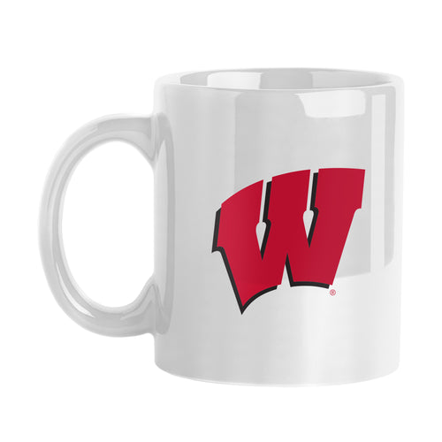 Wisconsin 11oz Gameday sublimated mug with team logo, durable drinkware from Logo Brands, featuring vibrant team graphics.