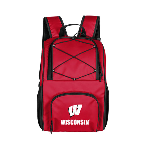 Wisconsin 24 Can Flex Backpack Cooler by Logo Brands showing insulated cooler with adjustable straps and carrying handle.
