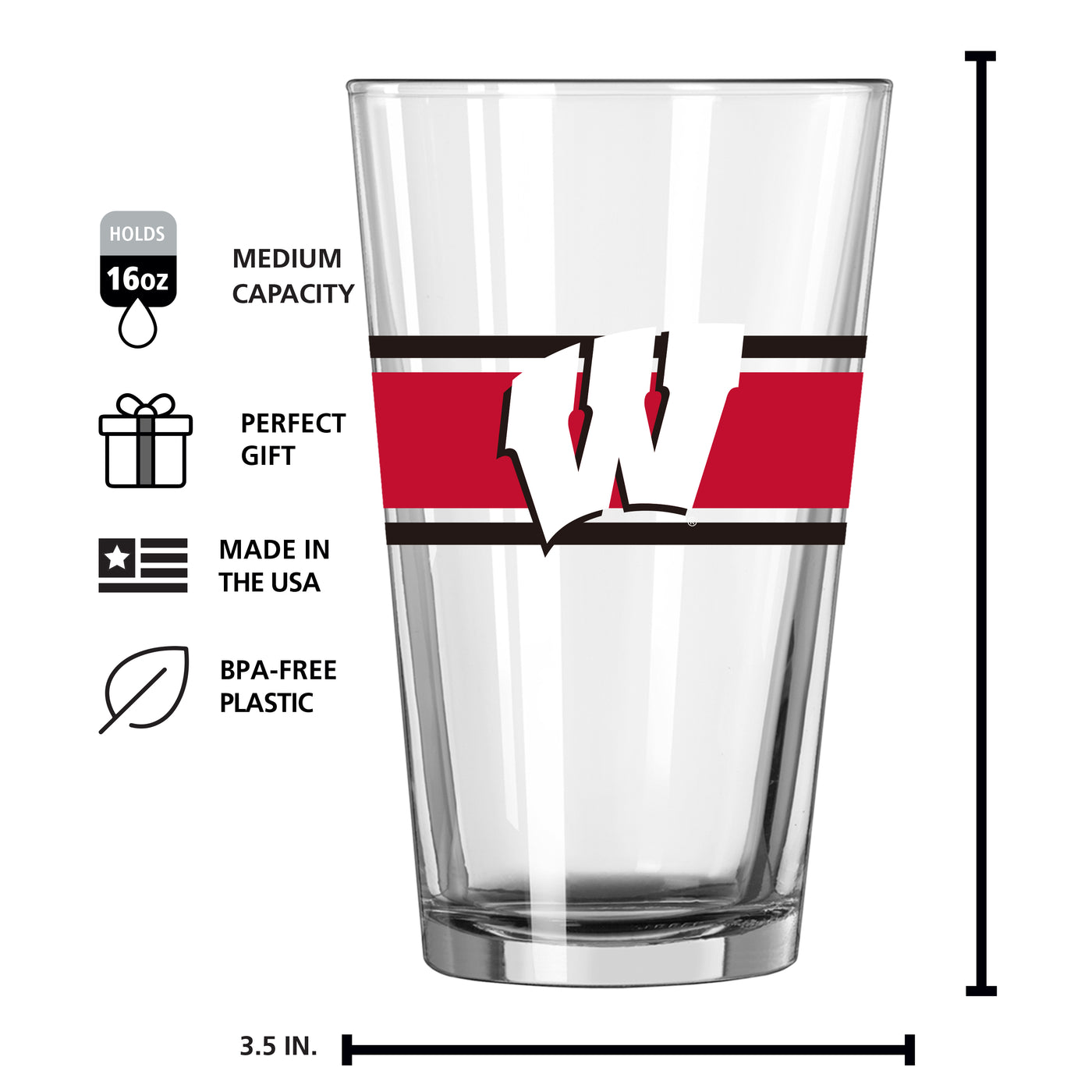 Wisconsin 16oz Stripe Pint Glass
