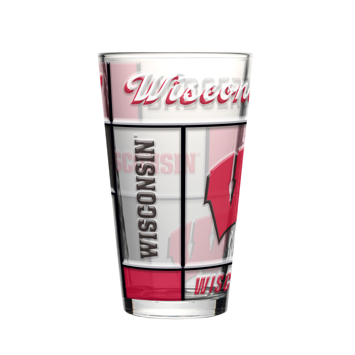 Wisconsin 16oz Quilted Stained Pint Glass