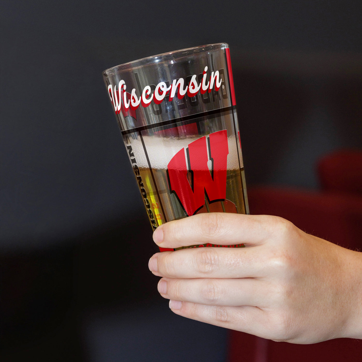 Wisconsin 16oz Quilted Stained Pint Glass