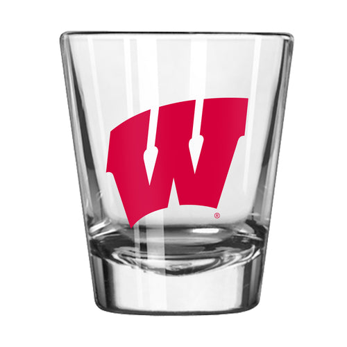 Wisconsin Gameday shot glass by Logo Brands, 2oz drinkware featuring team logo and design, perfect for sports fans.
