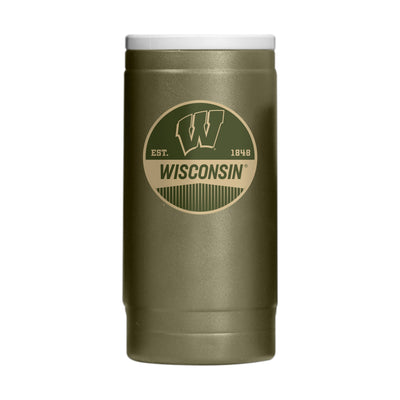 Wisconsin  Badge Powder Coat Slim Can Coolie