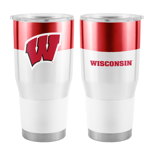 Wisconsin 30oz colorblock stainless tumbler from Logo Brands, featuring a durable drinkware design with vibrant color blocking.