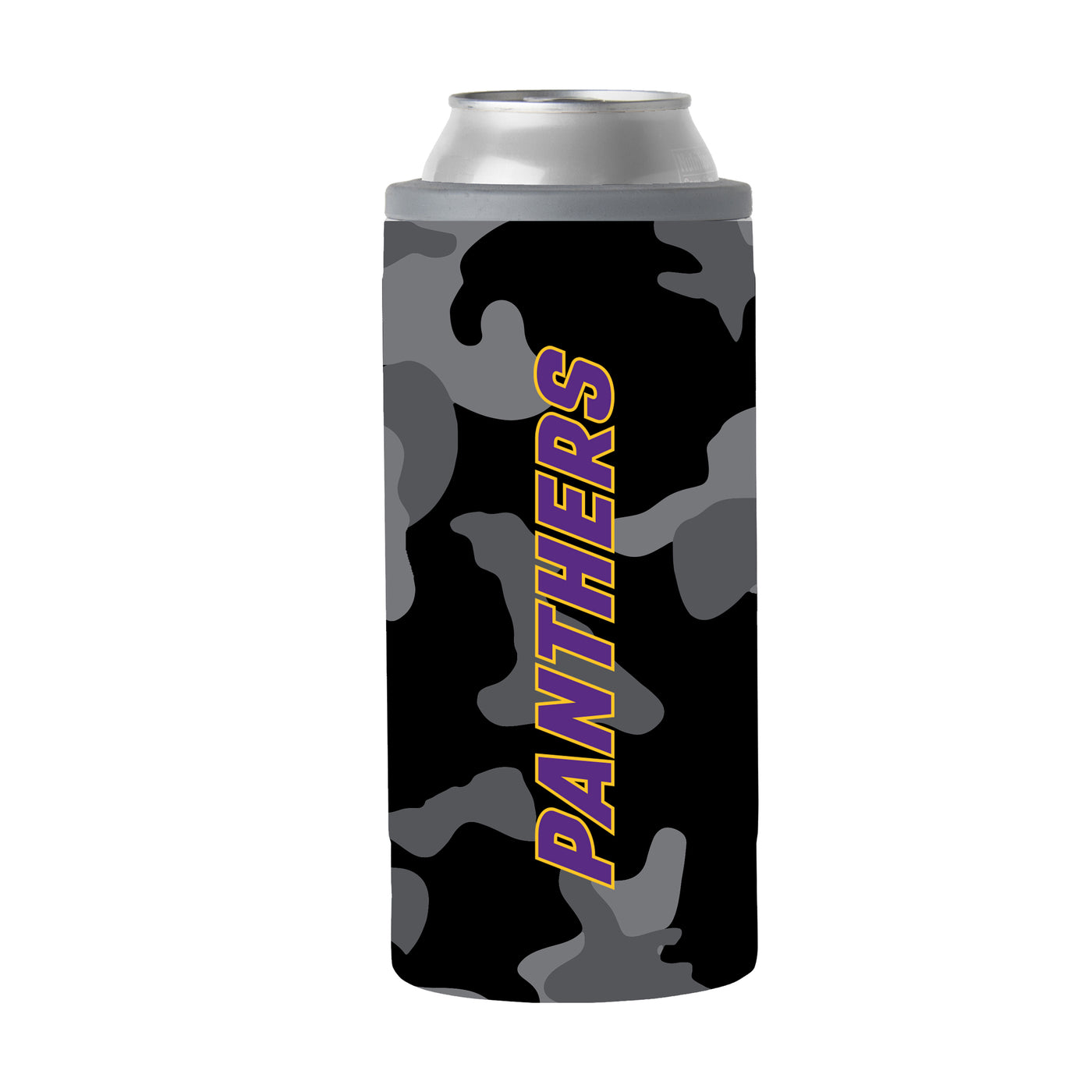 Northern Iowa Black Camo 12oz Slim Can Coolie