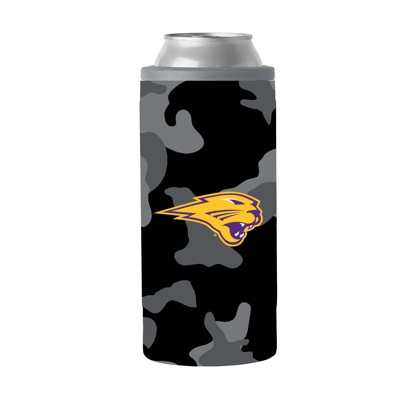 Northern Iowa Black Camo 12oz Slim Can Coolie