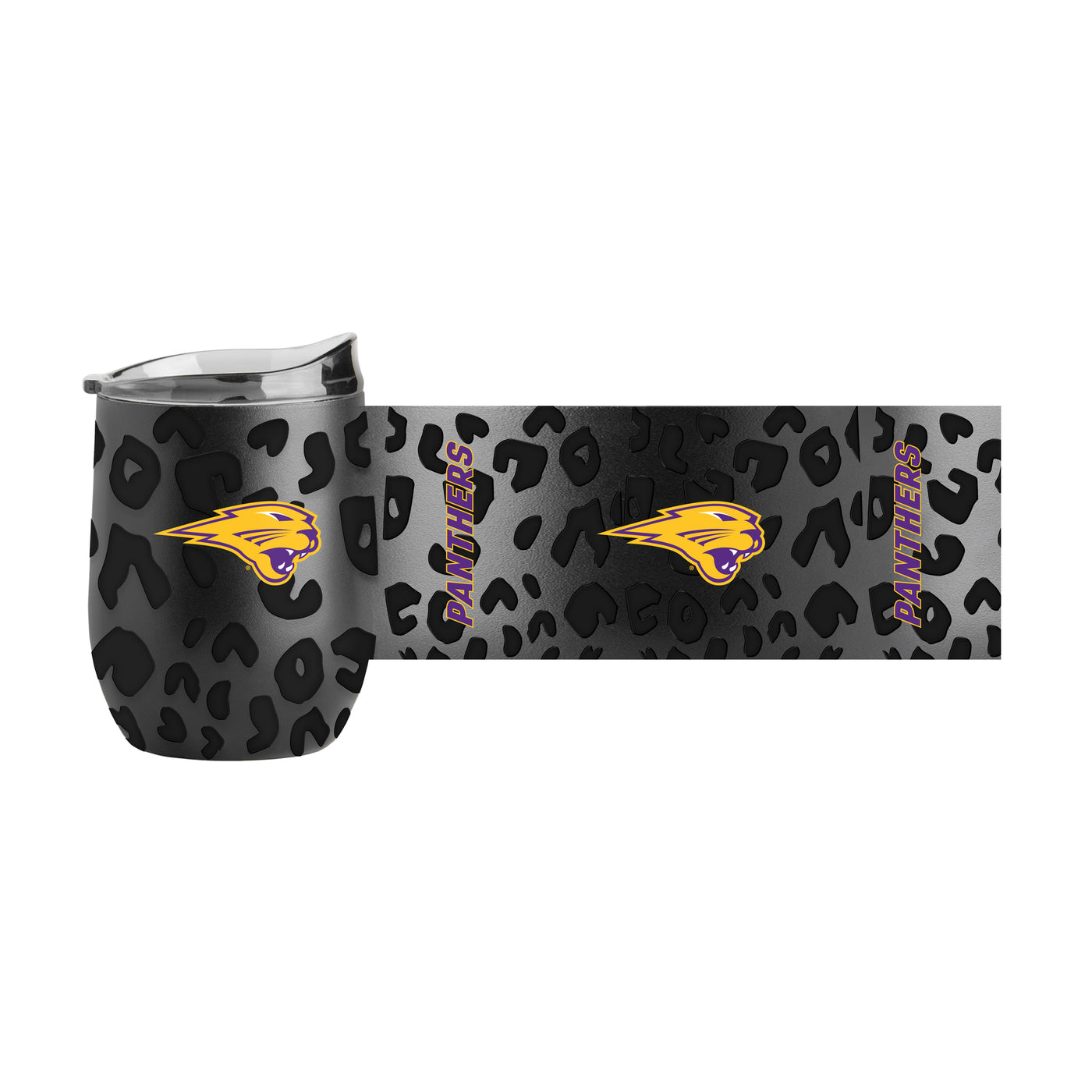 Northern Iowa Leopard 16oz Black Powdercoat Curved Beverage