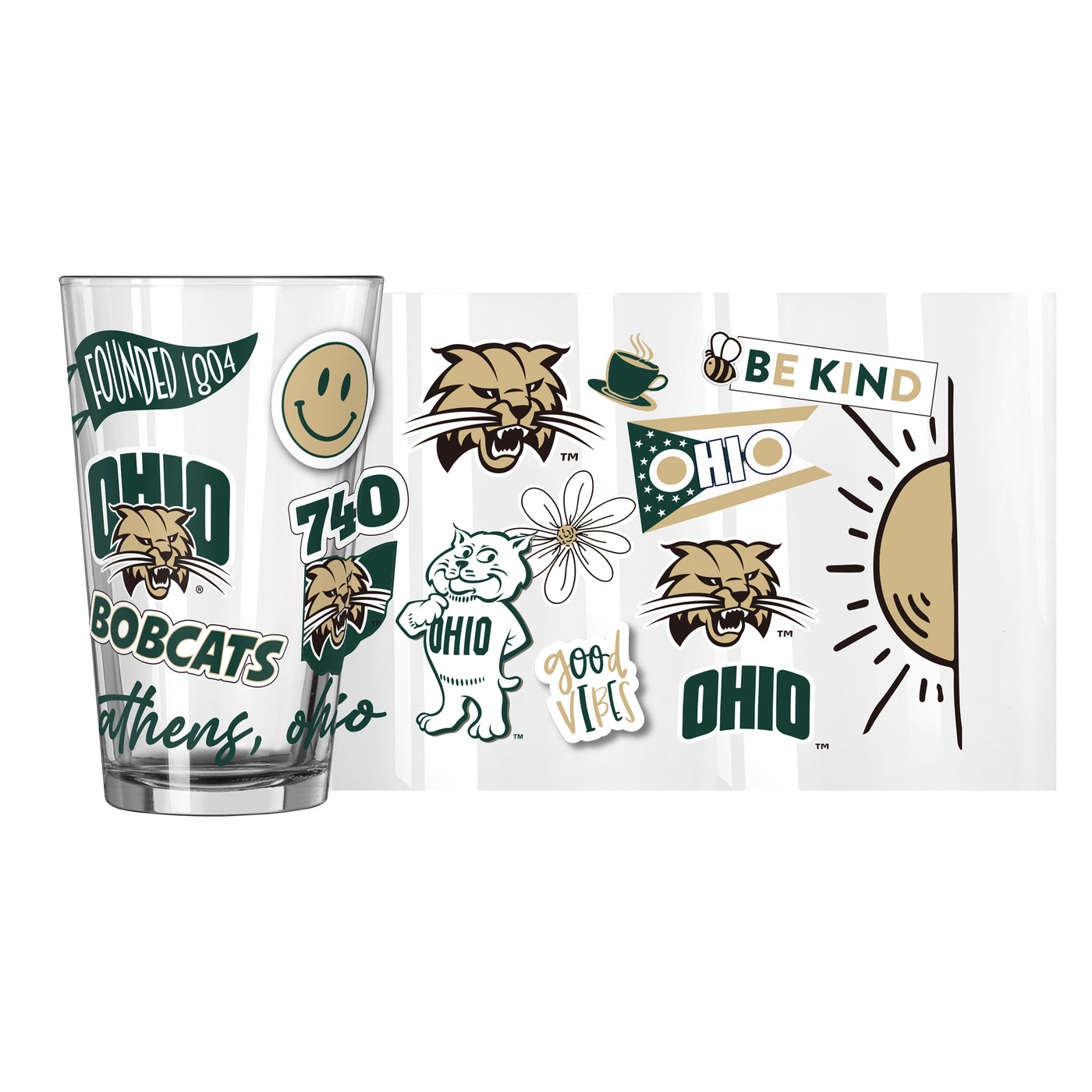 Ohio Bobcats 16oz Native Pint Glass