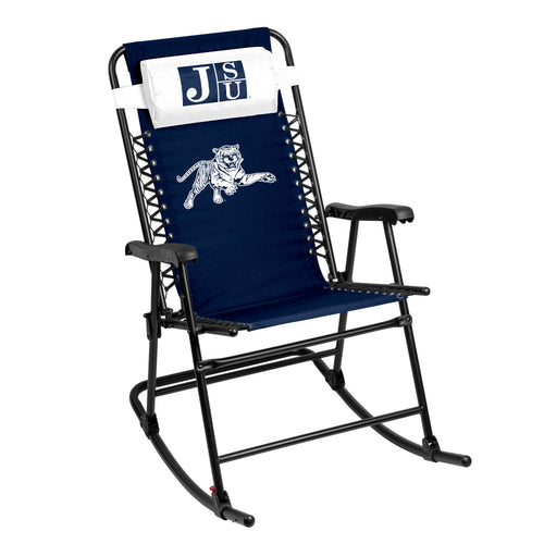 Jackson State Bungee Rocker by Logo Brands, a comfortable wooden furniture rocker with a Jackson State logo design.