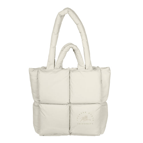 Jackson State Sand Puff Tote bag by Logo Brands, featuring a stylish sand-colored fabric and spacious design.