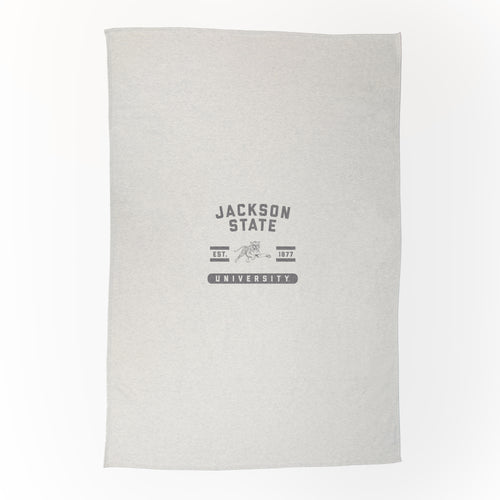 Jackson State sublimated sweatshirt blanket featuring team logo and vibrant design, perfect for staying warm and showing team spirit.