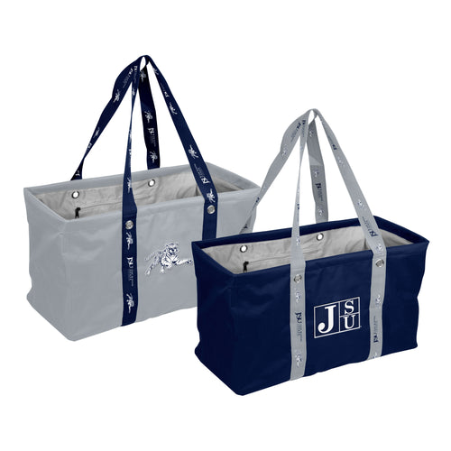 Two Jackson State picnic caddy bags by Logo Brands with handles and insulated compartments, ideal for outdoor gatherings.