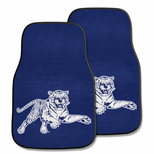 Jackson State University 2-piece carpet car mat set by Logo Brands, featuring university logo and durable automotive design.