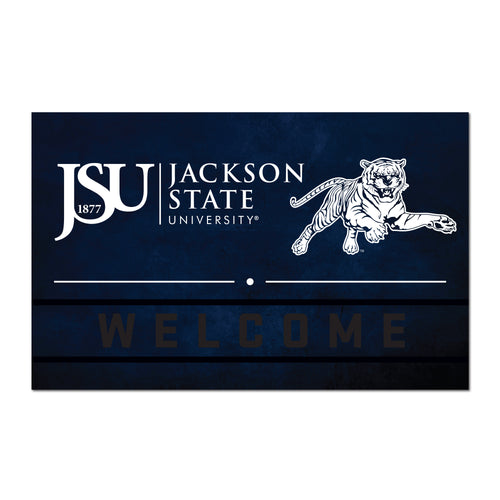 Jackson State crumb rubber door mat with Jackson State logo, durable rubber surface, ideal for entryways and outdoor use.