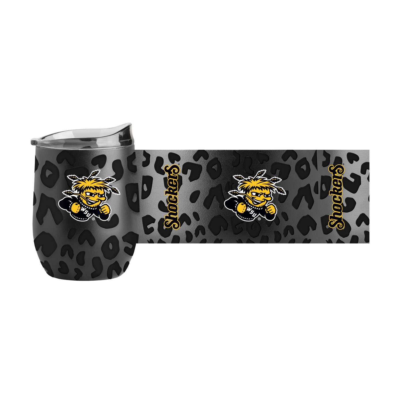 Wichita State Leopard 16oz Black Powdercoat Curved Beverage
