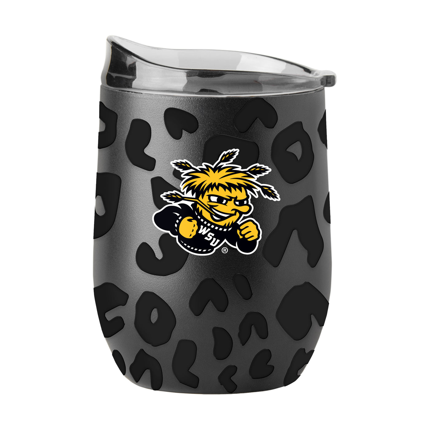Wichita State Leopard 16oz Black Powdercoat Curved Beverage