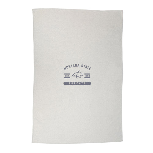 Montana State sublimated sweatshirt blanket by Logo Brands, featuring a cozy fabric with Montana State University logo and design.