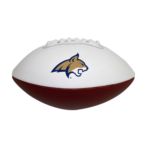 Official Montana State autographed football by Logo Brands, recreation size with signature visible on leather surface.