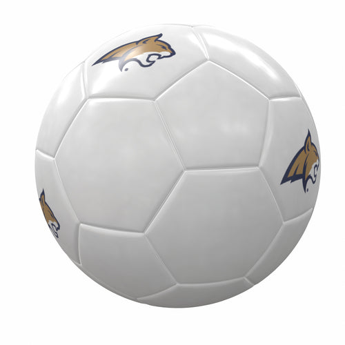 Montana State White Soccer Ball by Logo Brands, recreation size with classic white and black panel design, suitable for casual play.