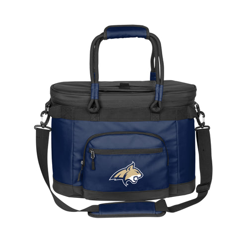 Montana State 35 Can Flex Cooler by Logo Brands, insulated cooler with team logo and adjustable strap, in navy and white colors.