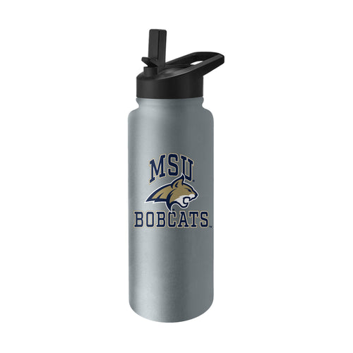 Montana State 34oz athletic water bottle by Logo Brands, durable drinkware with Montana State logo, black and green design.