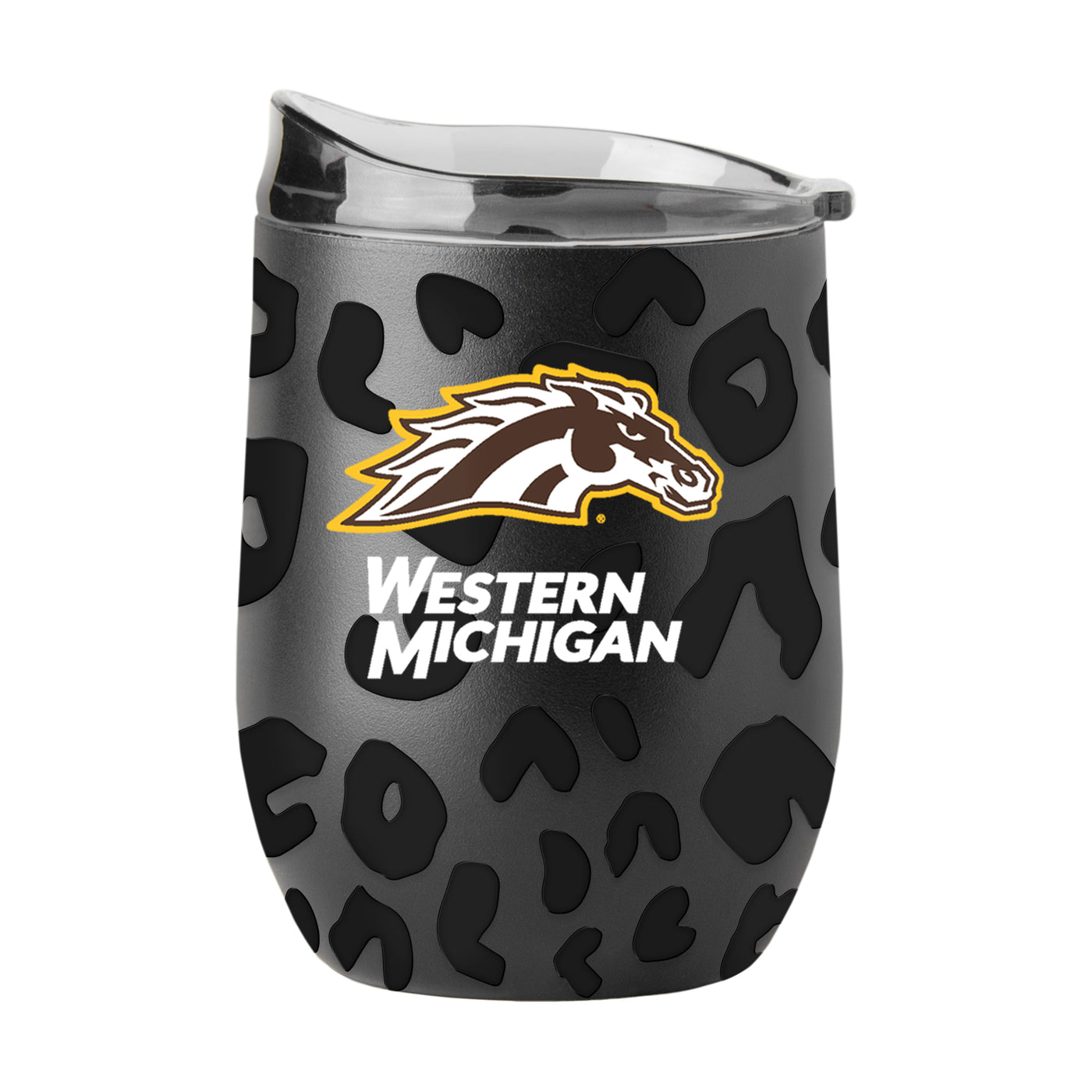 Western Michigan Leopard 16oz Black Powdercoat Curved Beverage