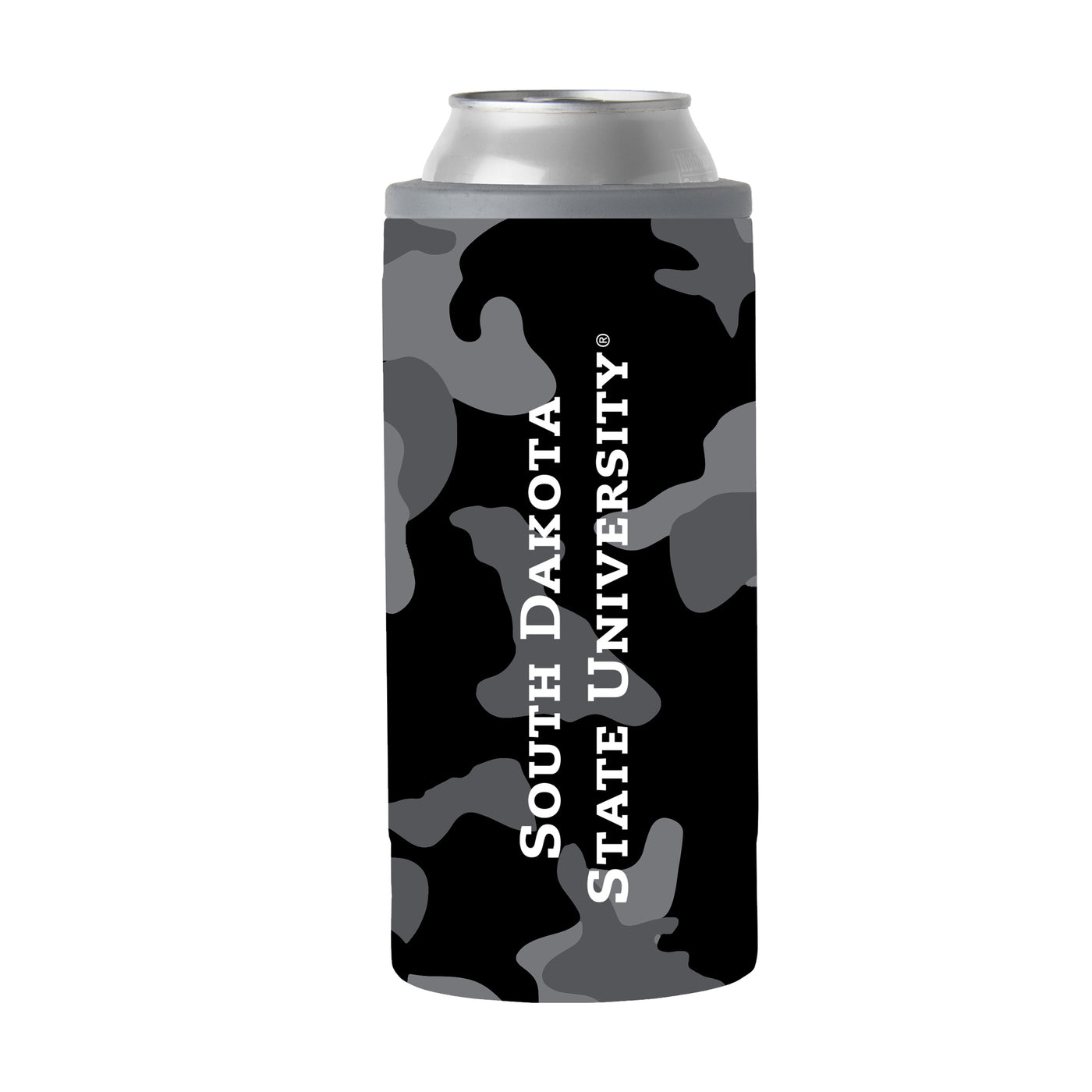 South Dakota Black Camo 12oz Slim Can Coolie