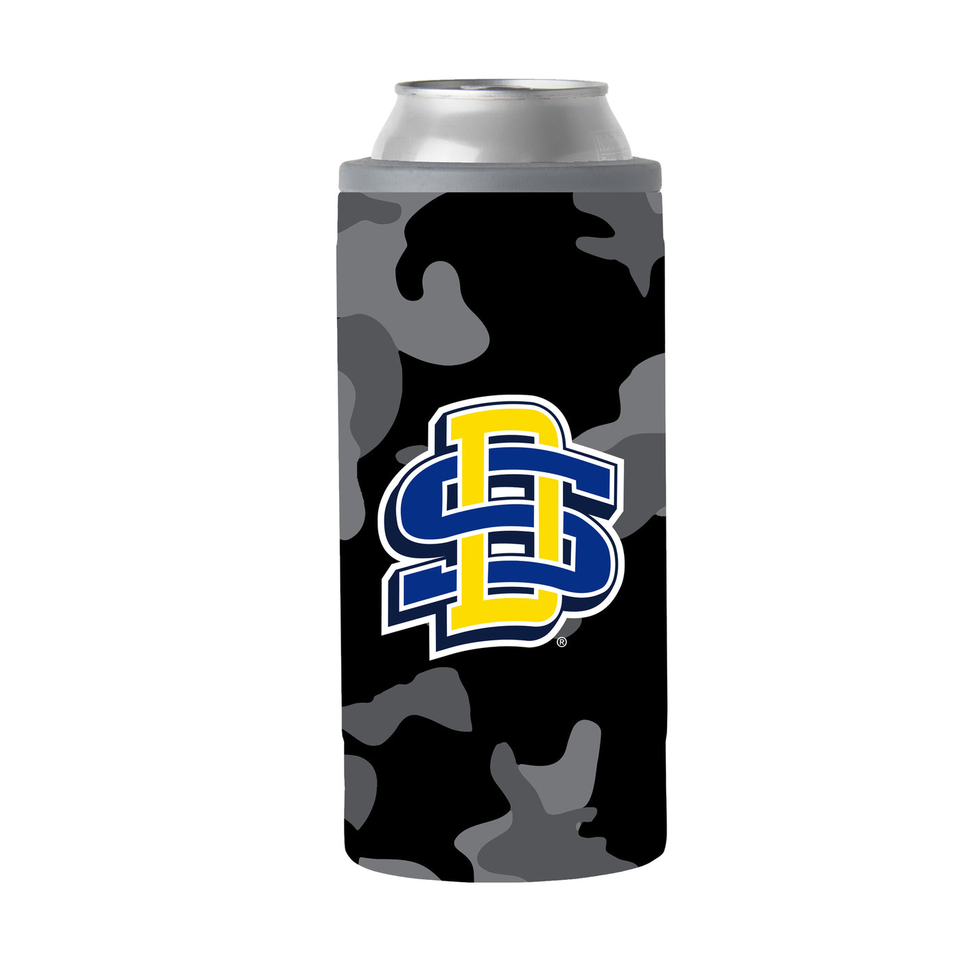 South Dakota Black Camo 12oz Slim Can Coolie