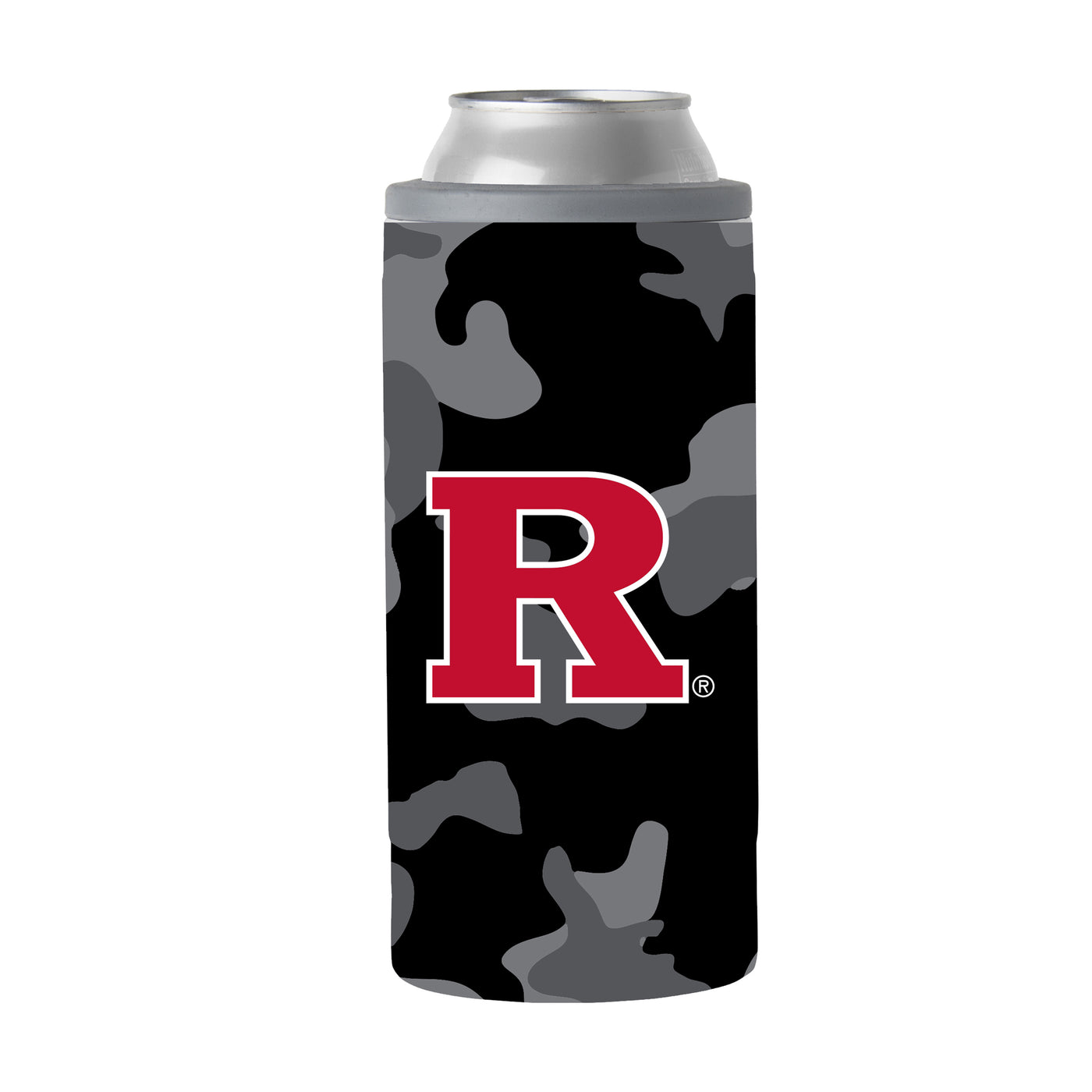 Rutgers Black Camo 12oz Slim Can Coolie