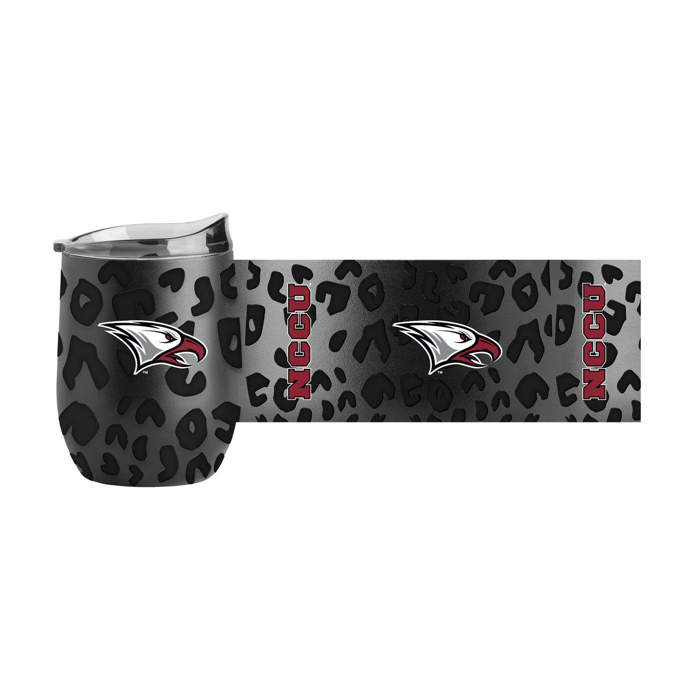 North Carolina Central Leopard 16oz Black Powdercoat Curved Beverage