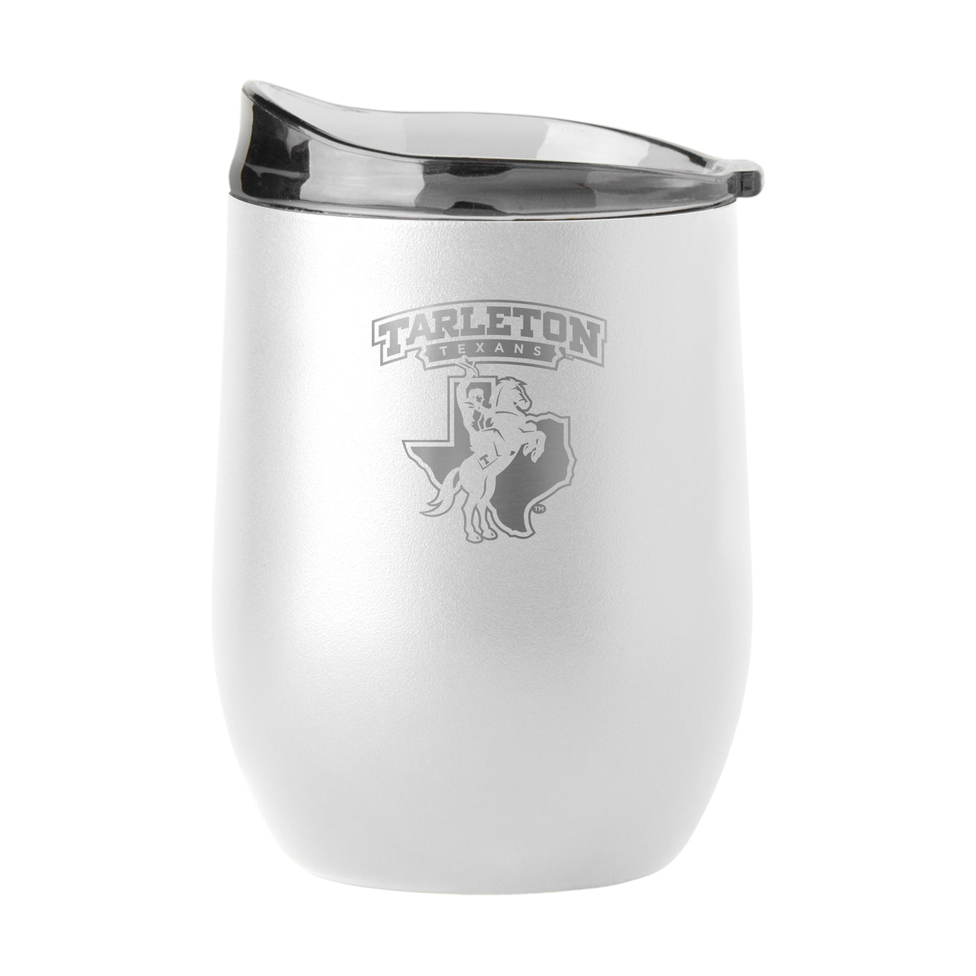 Tarleton State GunMetal 16oz White Powder Coat Curved Beverage