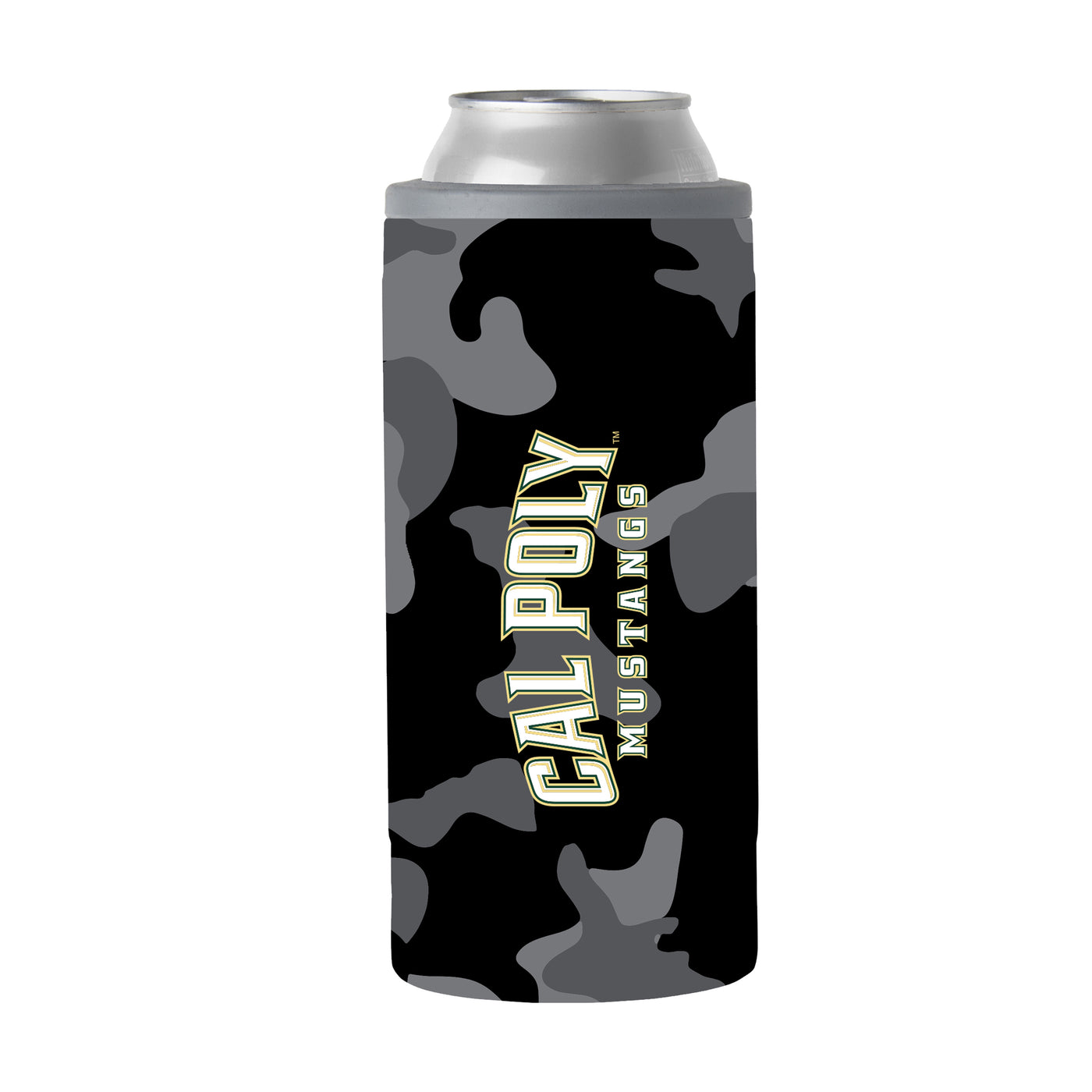 Cal Poly Black Camo 12oz Slim Can Coolie