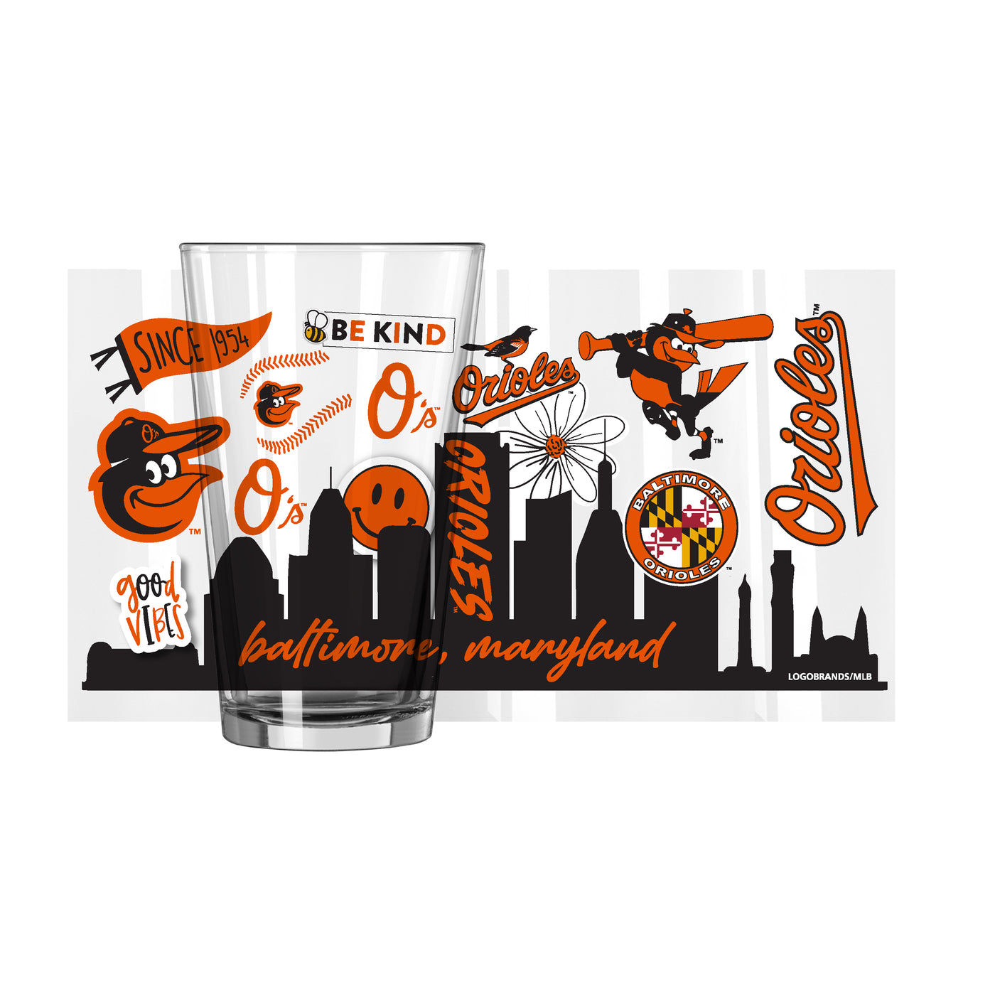 Baltimore Orioles 16oz Native Pint Glass