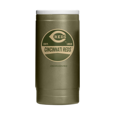 Cincinnati Reds Badge Powder Coat Slim Can Coolie