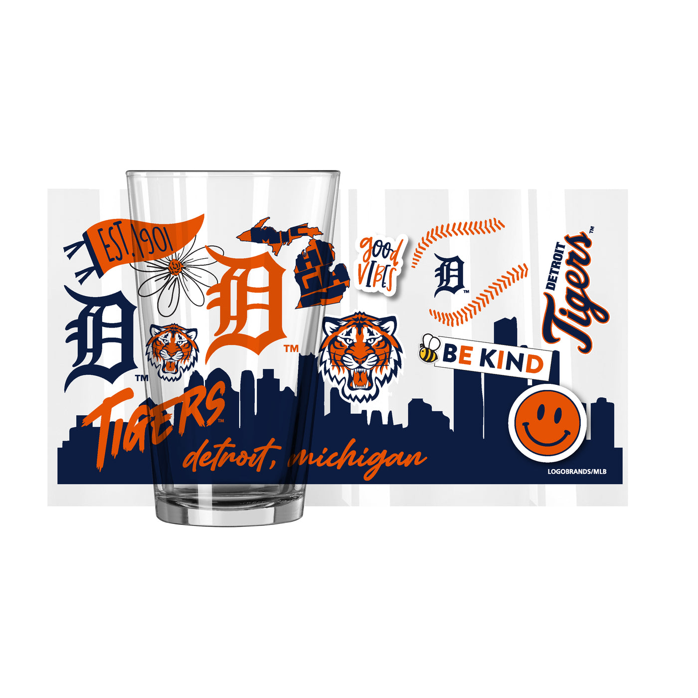 Detroit Tigers 16oz Native Pint Glass