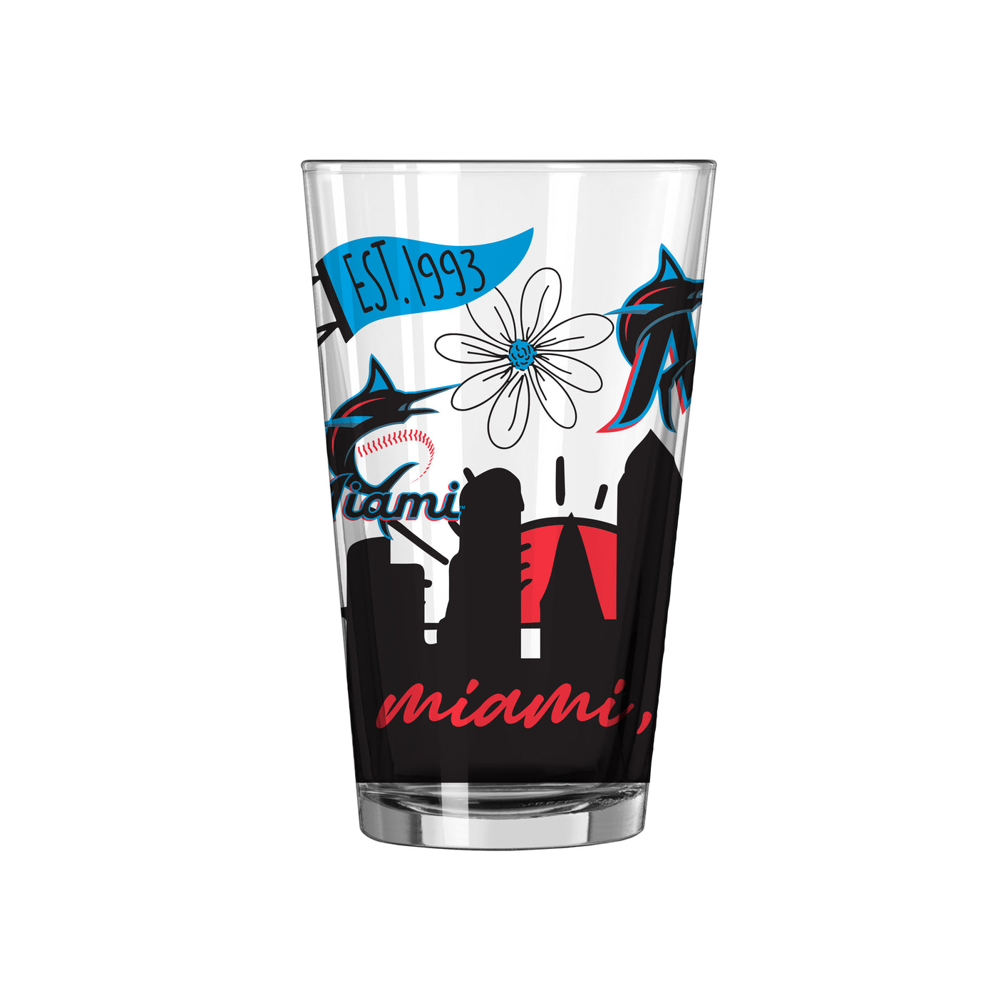 Miami Marlins 16oz Native Pint Glass