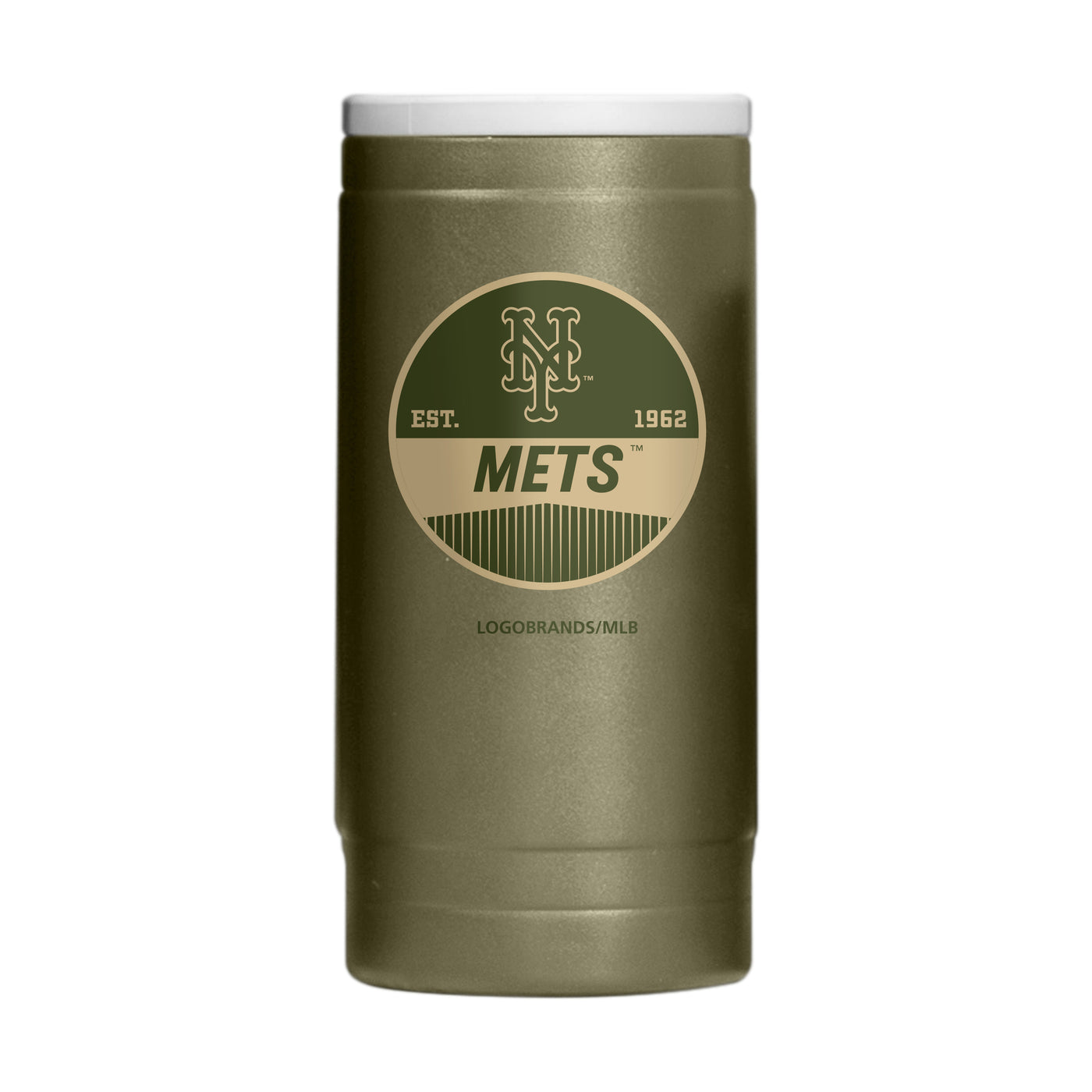 New York Mets Badge Powder Coat Slim Can Coolie